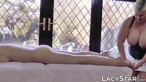 ”Mature British lady seduces girl with sensual massage”