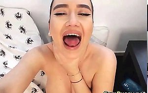 busty teen loves giving a footjob