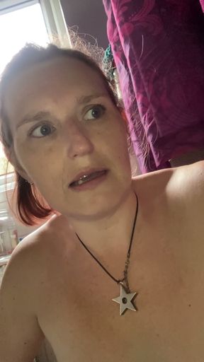 Hot housewife plays with her boobs pubes pits and bits before a POV piss   Clip 2