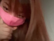 ノーパン＆ノーブラ♡コストコでお買い物デート！可愛い色白美少女に朝立ちちんこをフェラ抜きされて起床♡素人カップル/ごっくん/口内射精/女子大生//露出/スリム/English subtitles