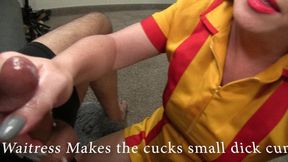 Waitress makes the small cock cuck cum 7