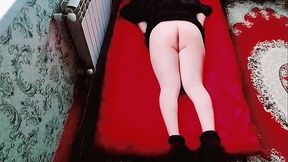 Sweet sissy crossing legs in cute frilly dress