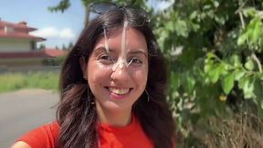 Hot girl gives me a nice blowjob in our public park and recives a big facial, that doesn't get removed until the end of our walk