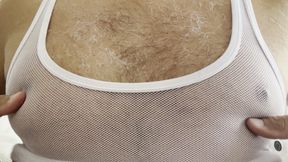 My nipples are very aroused by sexy underwear, small clamps and an ice cube