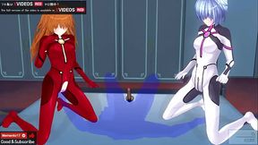 エロアニメ　レイ、アスカと3P中出し、レズあり　無料Sample