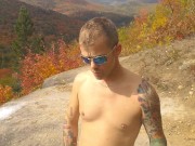 Short walk naked on mountain top with no clothes. Awesome view with a trail near by
