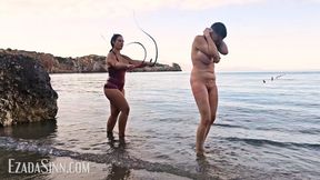 Matriarch Ezada Sinn and Giada - A double whipping on the beach