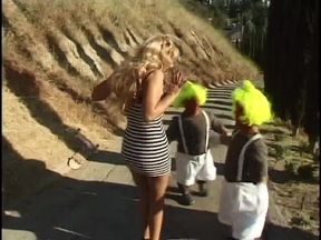 Blonde girl gets hard fucked by midgets