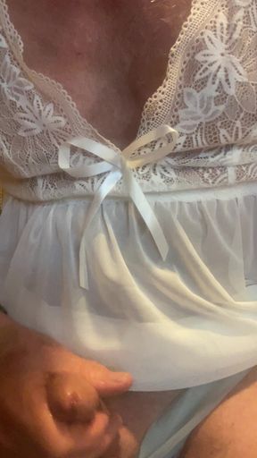 Beige slip and purple panties!