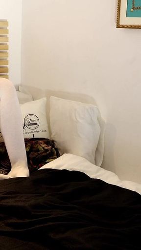 Long Legs Hottest Sexy Blonde in School Uniform Skirt and Over Knee Socks Empties Big Balls of a Big Dick Guy