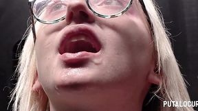 Blonde Nerd Emejota Gulps Down Cum and Dick in Nasty Gloryhole Action