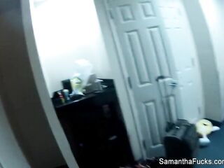 Behind the scenes fun with busty golden-haired Samantha Saint