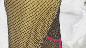4K - Pink Strapy Stilettos & Gold Seamed Fishnets