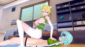Futa Shino wrecks Leafa in rough 3D hentai creampie orgy