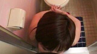 Hot Japanese Girl tied blowjob hairly dick with yummy tits toilet