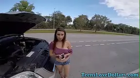 Tiny young with huge breasts banged erect outdoors for money