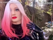 Wearing Latex Catsuit with Silicone Breasts Implants For the First Time