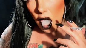 Brunette with black lips and long black nails – Winston White 100s
