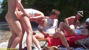 Extreme wild German groupsex orgy at the lake