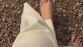 Bare feet beach walking