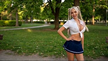 Flirtatious Blonde in Mini Skirt Seduces in Park &ndash_ Sloppy Blowjob and Cum on Face AI Generated
