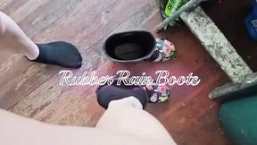 Sexy Size 6 MILF in rubber boots with different angles