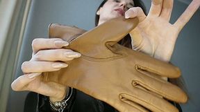 Leather beige glove around your neck WMV