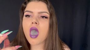 Smoking Cigarettes with Purple Lipstick Close-up