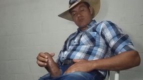 Hunky cowboy takes his huge dick in hand for a hot solo session