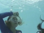 Sexy Blonde and Brunette Underwater in Swimming Pool Scuba Diving PART 2