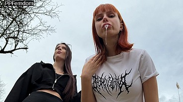 Bully Girls Spit On You And Order You To Lick Their Dirty Sneakers - Outdoor POV Double Femdom