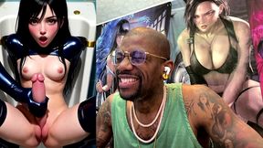 jerking off tifa in the urinal while she cums and begs, ai generated