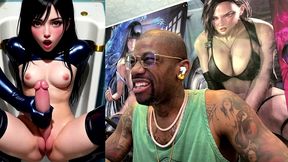 jerking off tifa in the urinal while she cums and begs, ai generated
