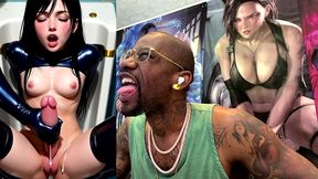 jerking off tifa in the urinal while she cums and begs, ai generated