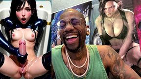 jerking off tifa in the urinal while she cums and begs, ai generated