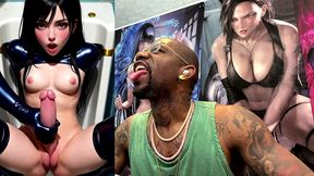 jerking off tifa in the urinal while she cums and begs, ai generated