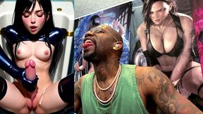 jerking off tifa in the urinal while she cums and begs, ai generated