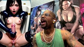 jerking off tifa in the urinal while she cums and begs, ai generated