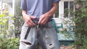 Pissing and water my cock &amp;amp; my fucking horny jeans with my piss #1