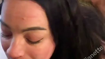 Slutty brunette is eagerly sucking a big, black cock and expecting to get stuffed from the back