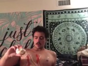 Hot Latin boy pours wax on himself for Halloween