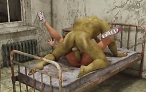 D sporty girl wrecked by an orc!