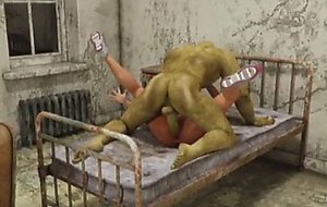 D sporty girl wrecked by an orc!