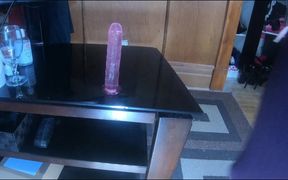 Trans Lady Slut Daphne Sits on Her Pink Dildo and Jerks off in a Glass