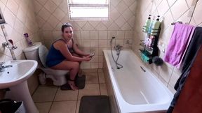 Reverse blumpkin toilet blowjob, cumshot on attire
