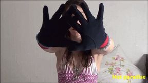 She shows off her riding gloves and plays with a boy's neck (Elana & Bob45) HD