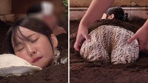 Married women with big butts get sensual massages while buried in sand, helplessly