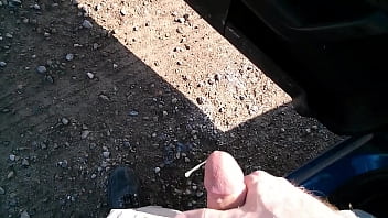 car jerk off then cum on the road