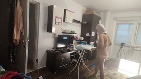 Sexy Brunette Doing Naked Chores Around the House