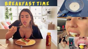 BREAKFAST TIME 4K - Giantess Gabi adds tiny men to her pancake batter, cooks them, then eats them whole
